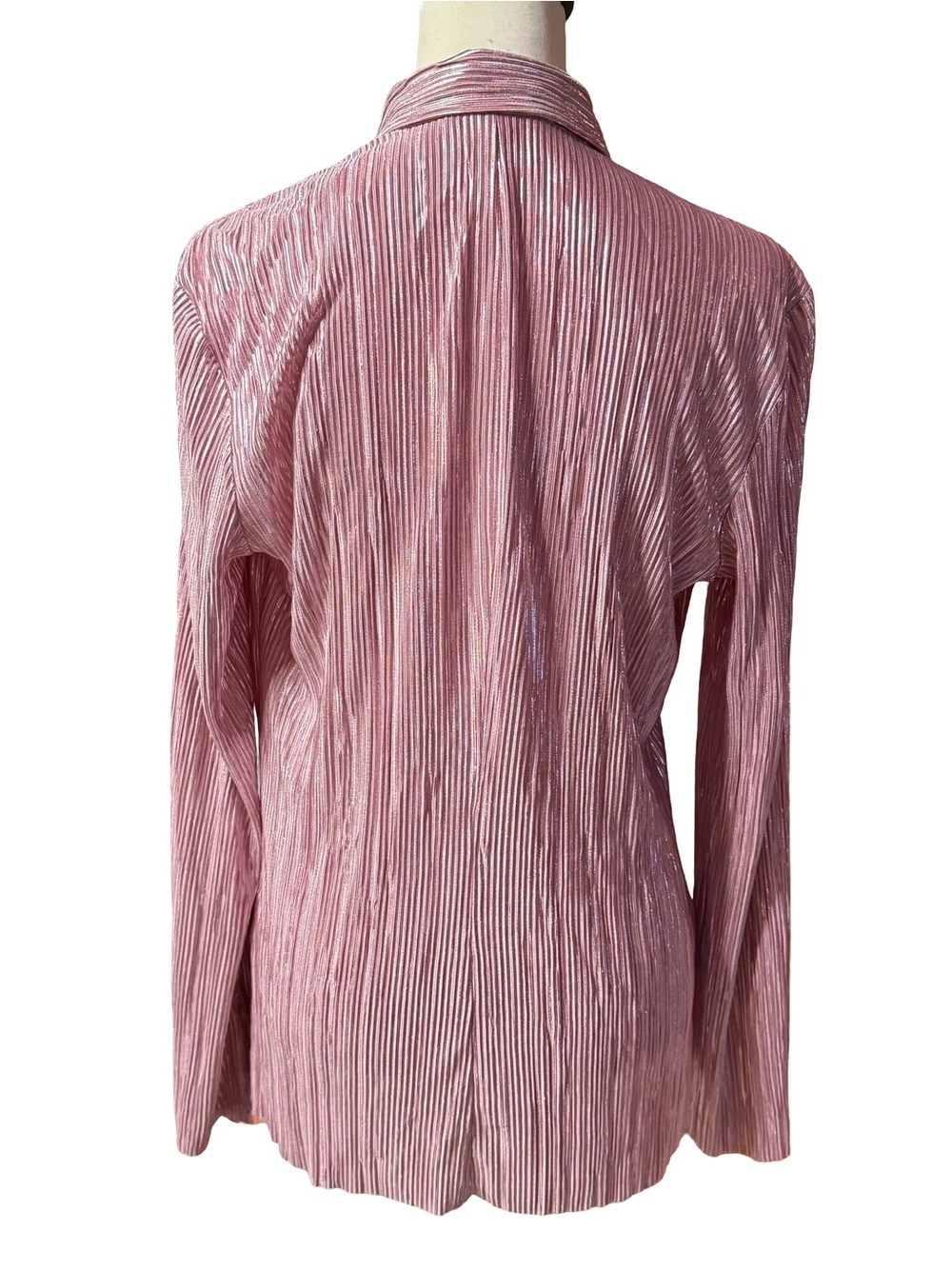 Sabina Musayev Rigel Pleated Blouse Pink Rose Metallic Shimmer Sz Small NWT New - Picture 8 of 16
